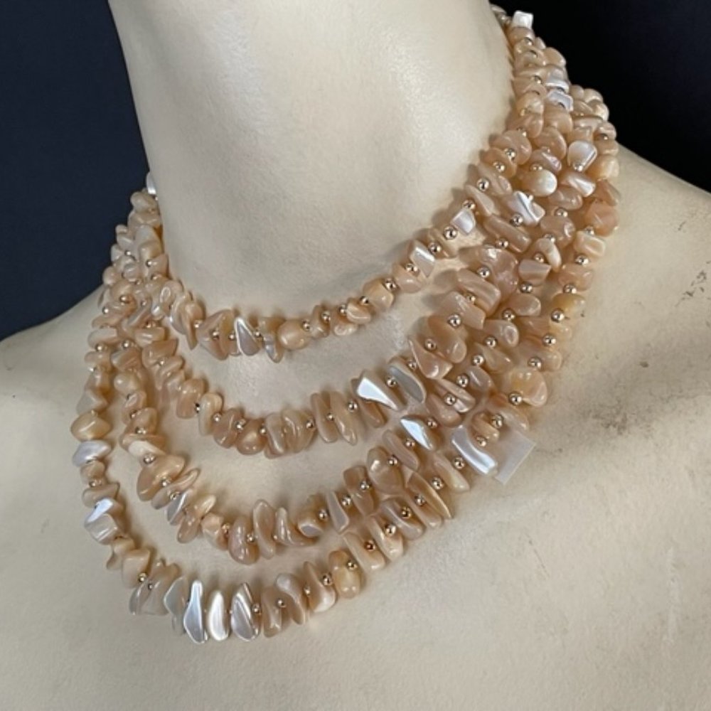 MID-CENTURY Handmade JAPANESE 4 Strand ABALONE SHARD CHOKER + CLASP NECKLACE